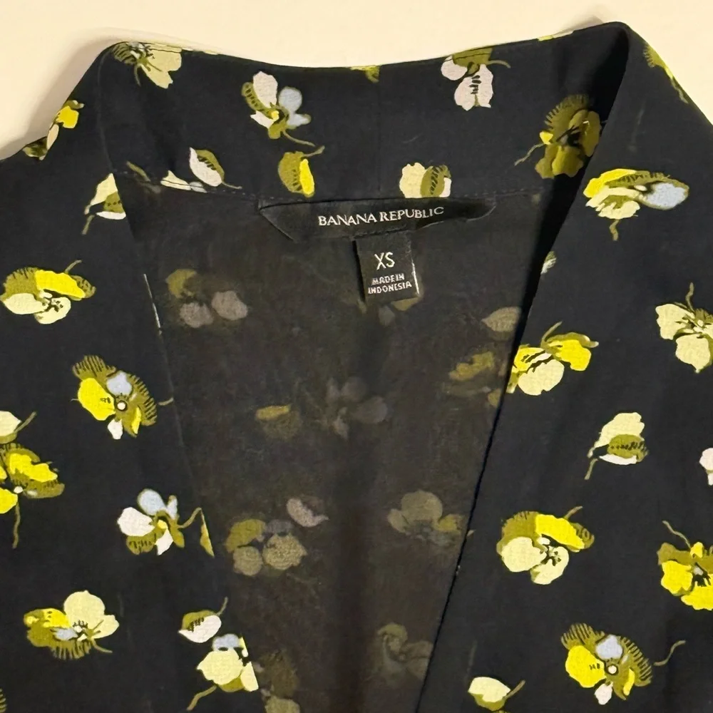 Black Floral Wrap Blouse with Cuffed Sleeves